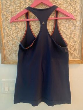 lululemon athletica Navy Racerback Tank with Coral Trim